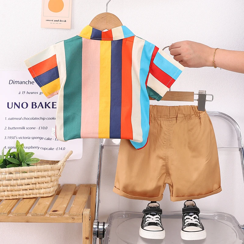 Conjunto bebé verano camisa de rayas y pantalones suave - imagen 5