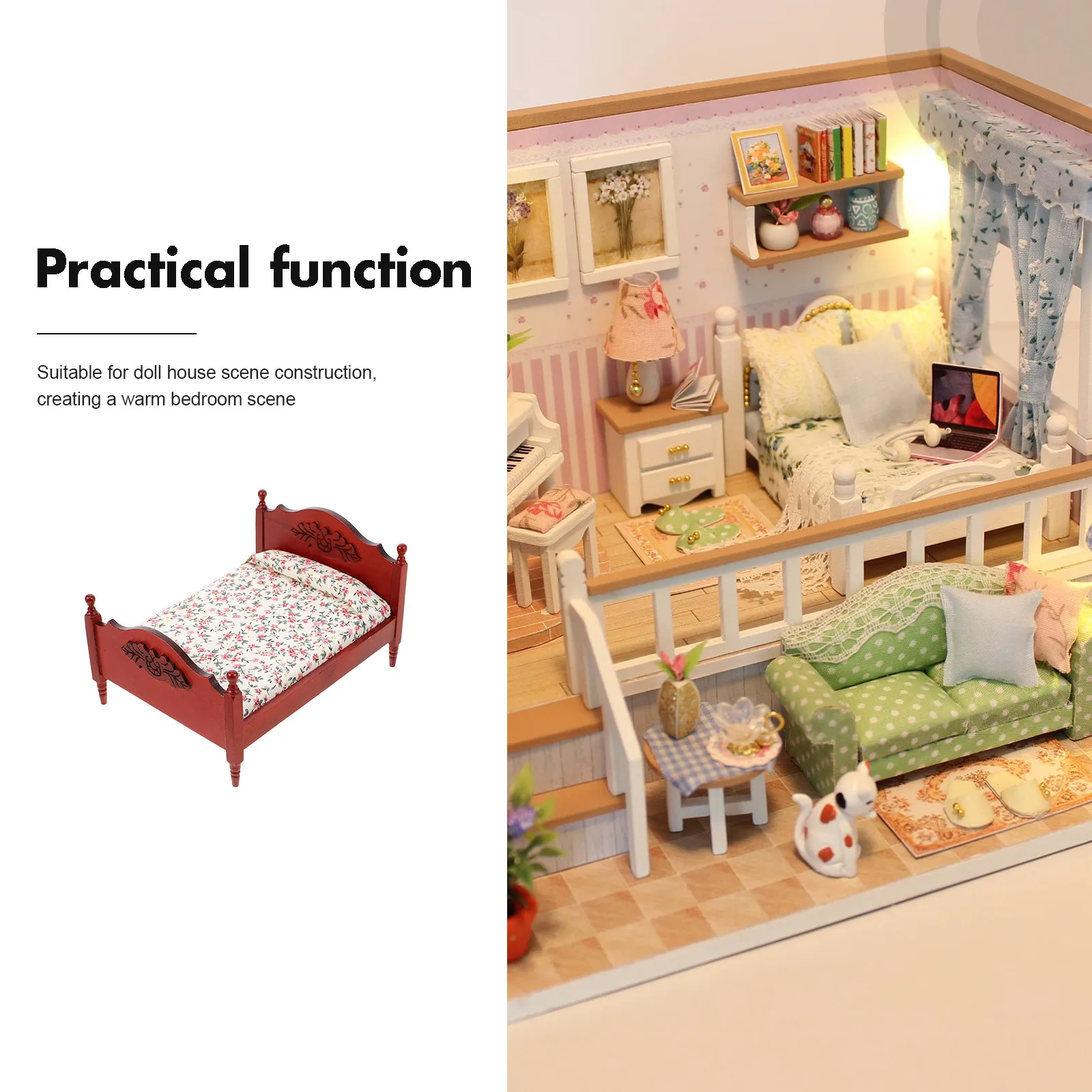 Cama de muñecas madera marrón estilo europeo vintage para casa - imagen 5