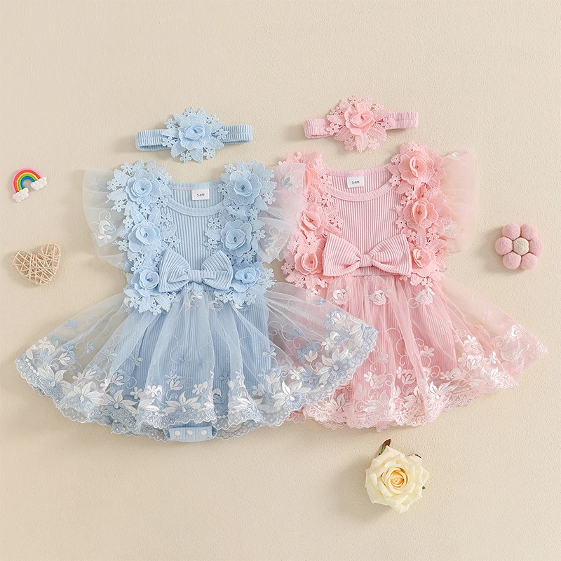 VISgogo vestido niña bordado con flores y falda de malla - imagen 5