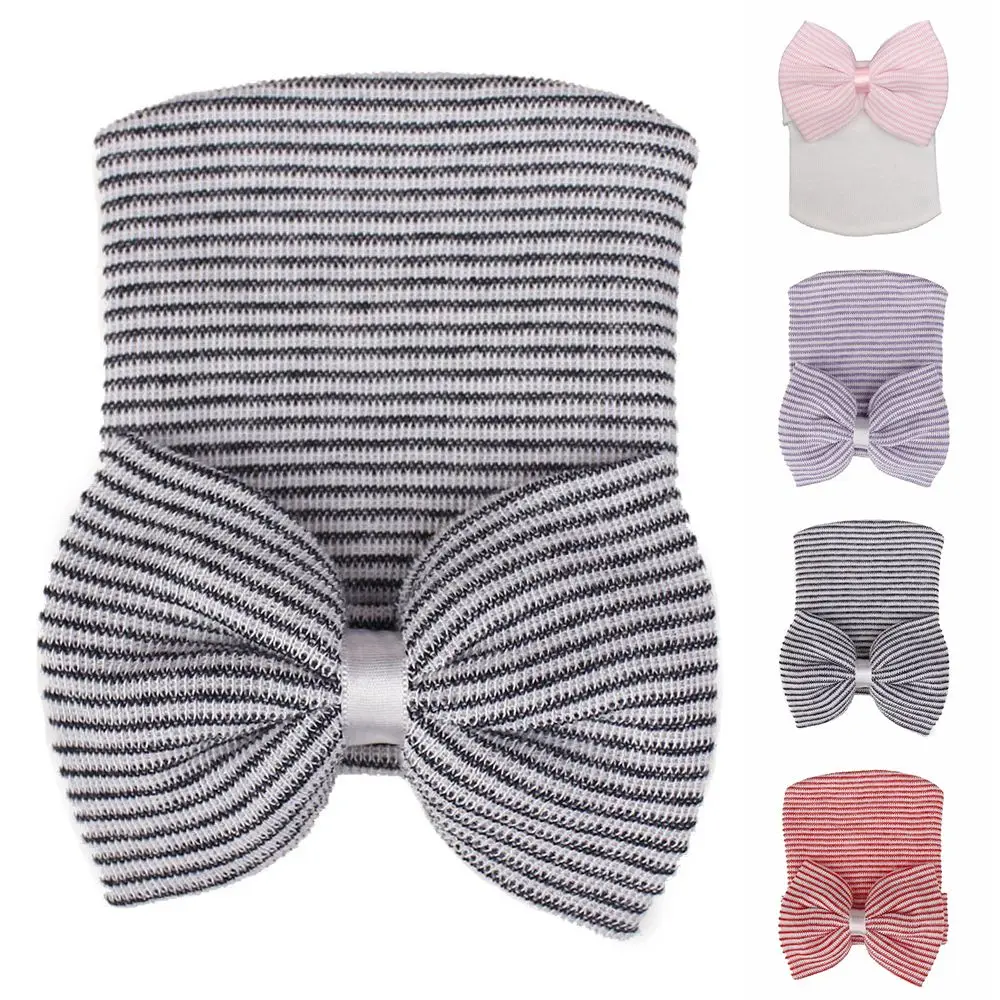 Gorro turbante suave de rayas para recién nacido con lazo – guardería - imagen 3