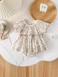 Body de verano holgado, una pieza, para niña con estampado floral