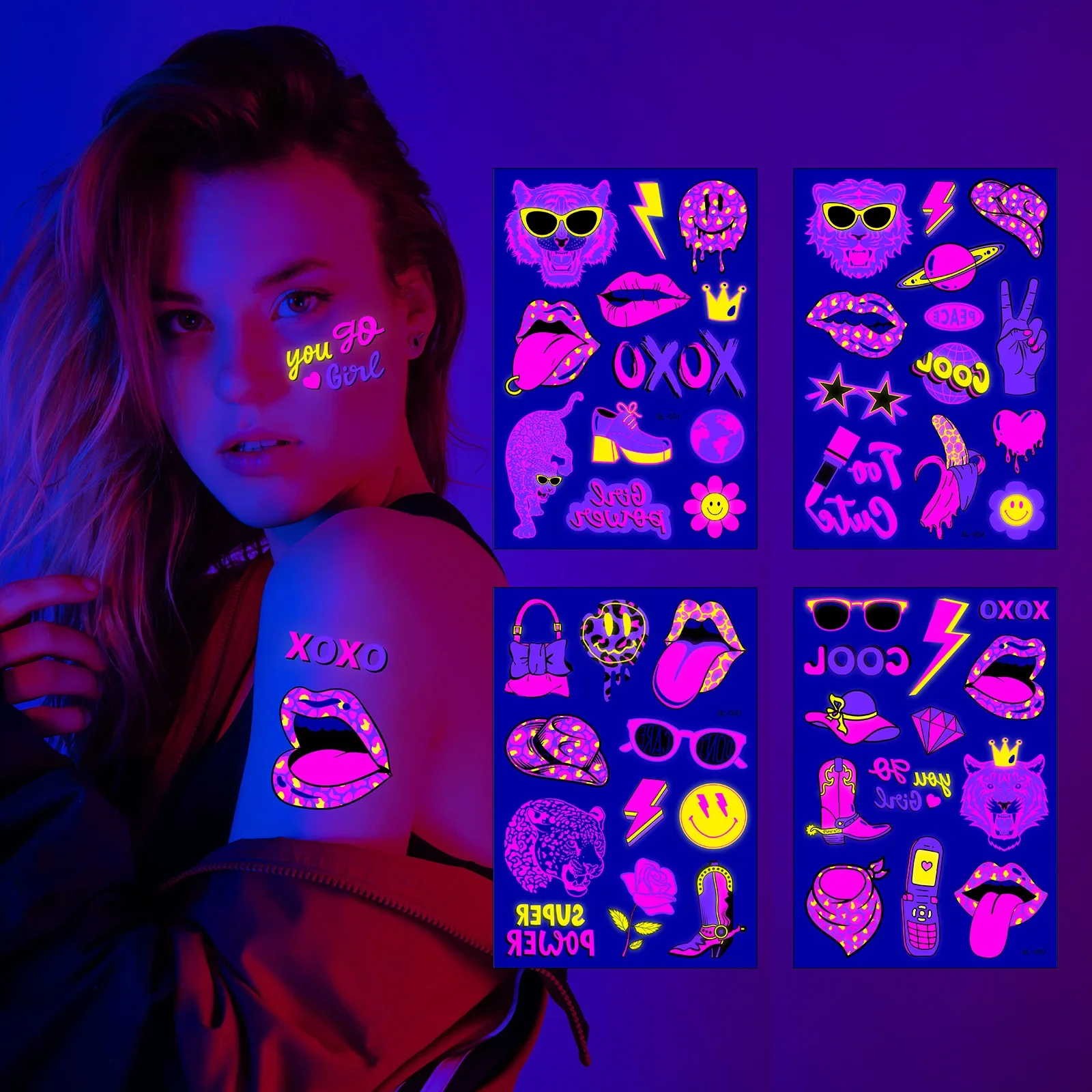 Tatuaje temporal fluorescente impermeable tipo pegatina musical