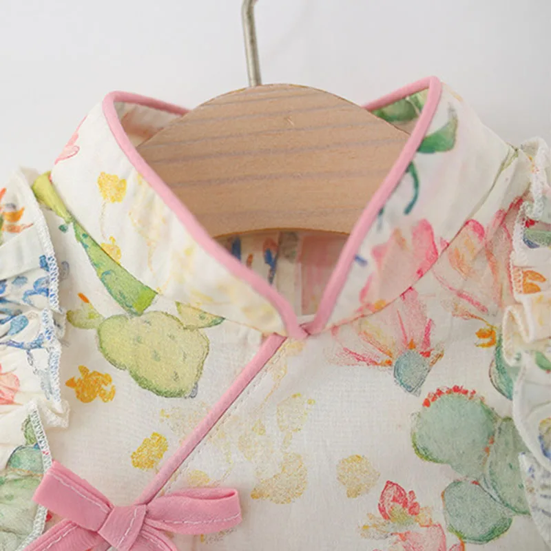 Vestido de verano niña de algodón sin mangas con flores y lazo - imagen 5