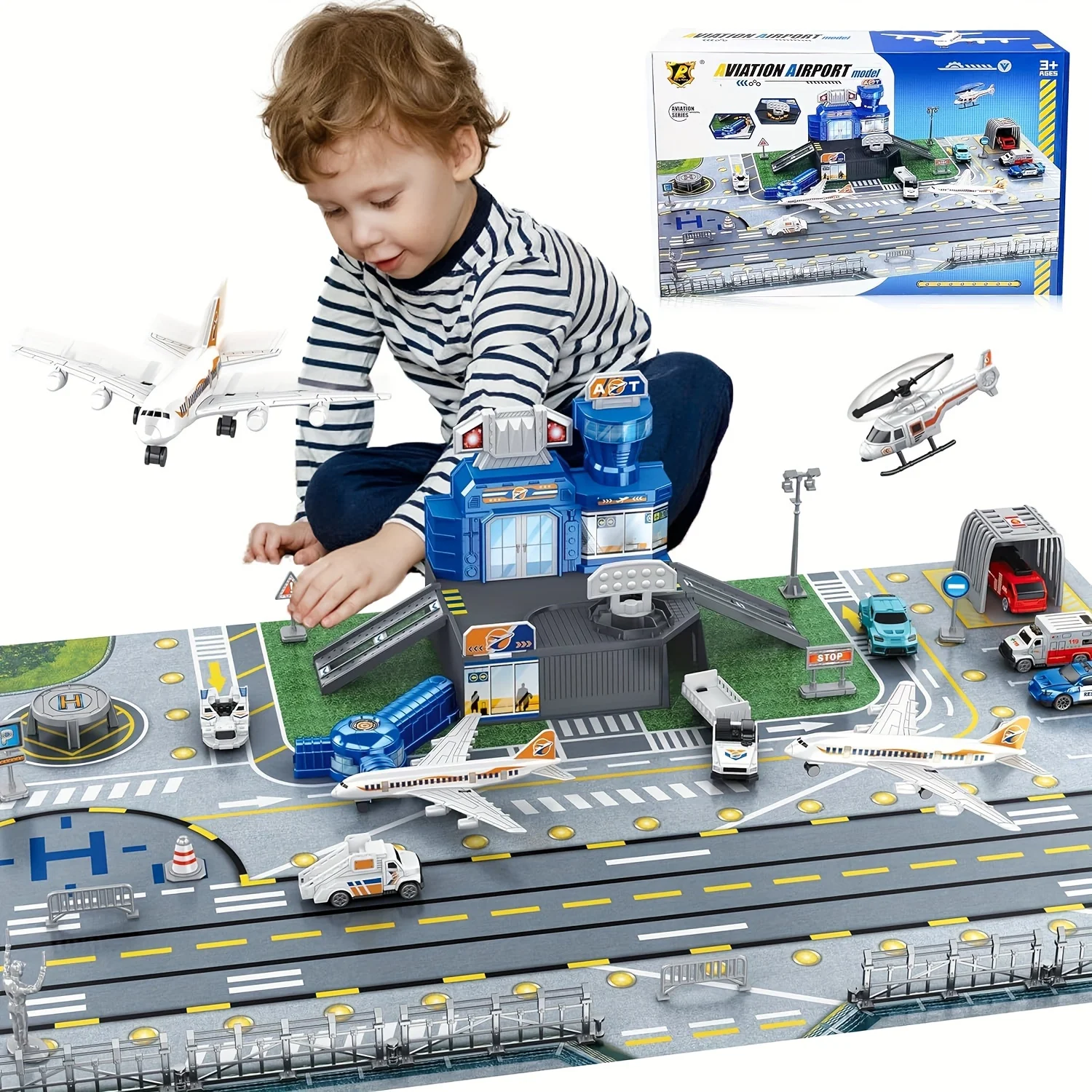 Set aeropuerto infantil: tapete interactivo, aviones y helicópteros - imagen 2