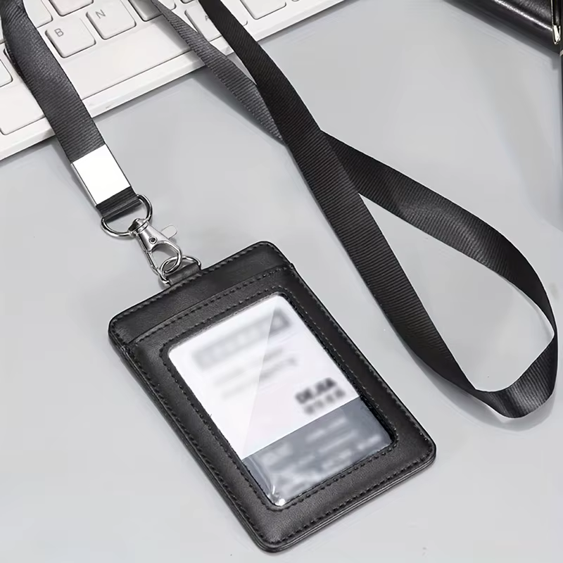 Portatarlas negro PU con cordón y clip para tarjetas - imagen 2