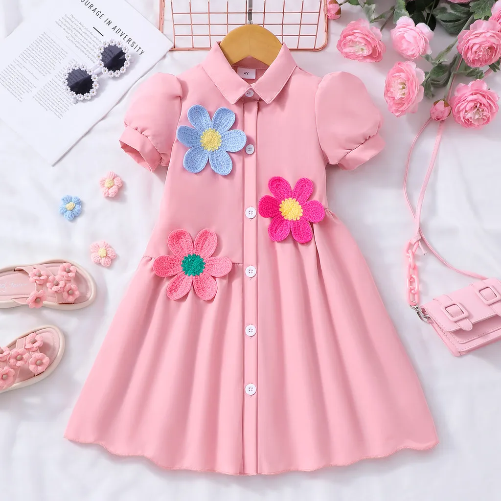 Vestido retro de verano rural para niñas con cuello plegable