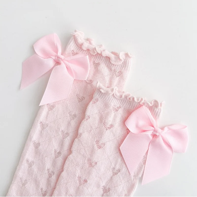 Calcetines altos de algodón con lazo estilo princesa para niñas - imagen 4