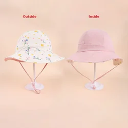 Sombrero de pescador doble cara con flores para niñas protección UV