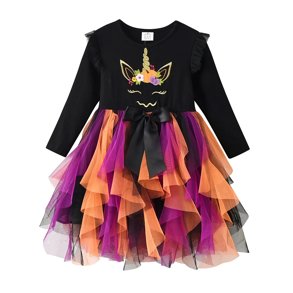 DXTON vestido de Halloween para niñas con manga acampanada calabaza - imagen 4