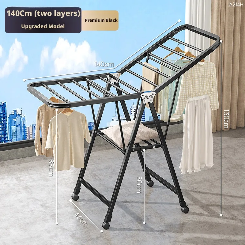 Tendedero plegable con ruedas de acero inoxidable exterior e interior