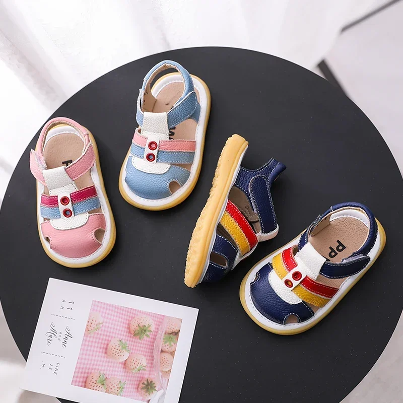 Sandalias de cuero genuino anticolisión estivales para niños y niñas - imagen 5
