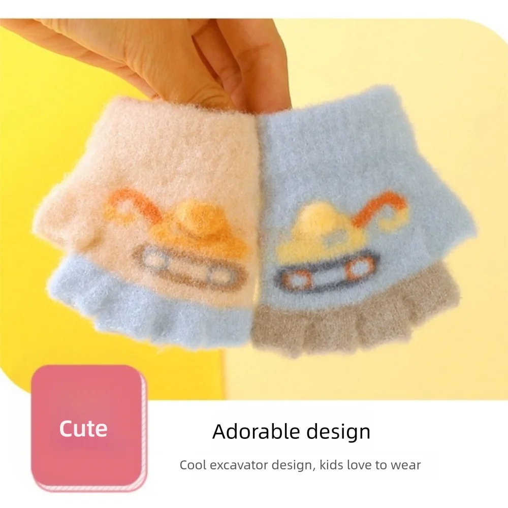 Guantes infantiles de medio dedo con dibujos animados tejido calido - imagen 3