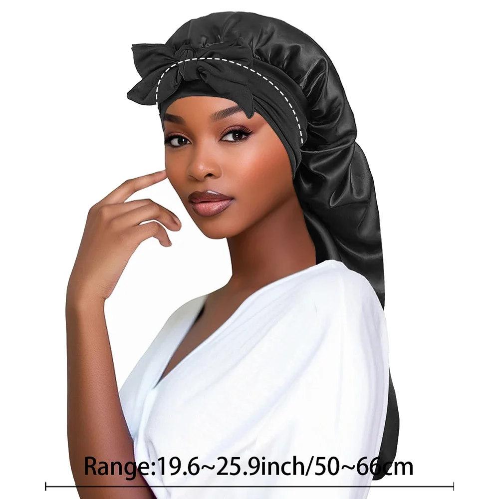 Gorro de dormir satén para mujer con cola trenzada larga - imagen 2