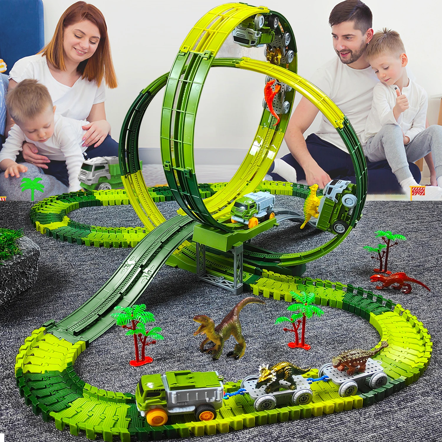 Tren eléctrico de dinosaurio infantil – Juguete educativo con magia de escalada