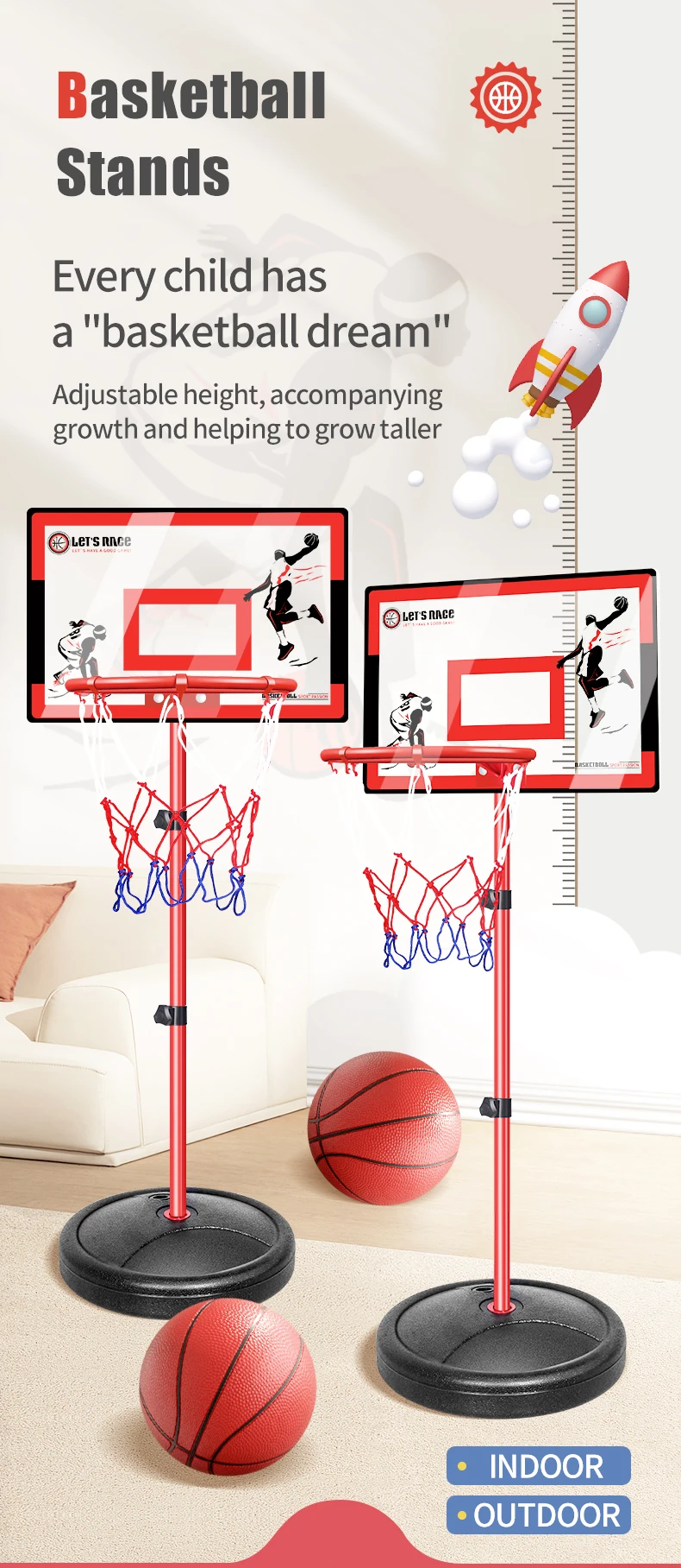 Vista frontal del marco de baloncesto azul con red y tablero