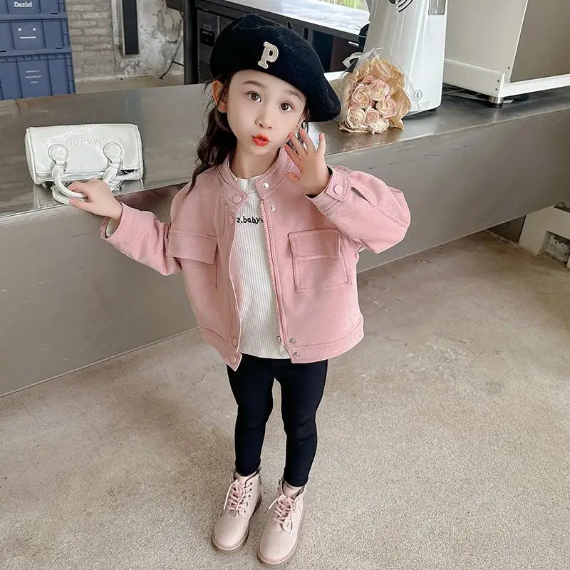 Chaqueta de cuero para niña con cremallera y cuello levantado - imagen 3