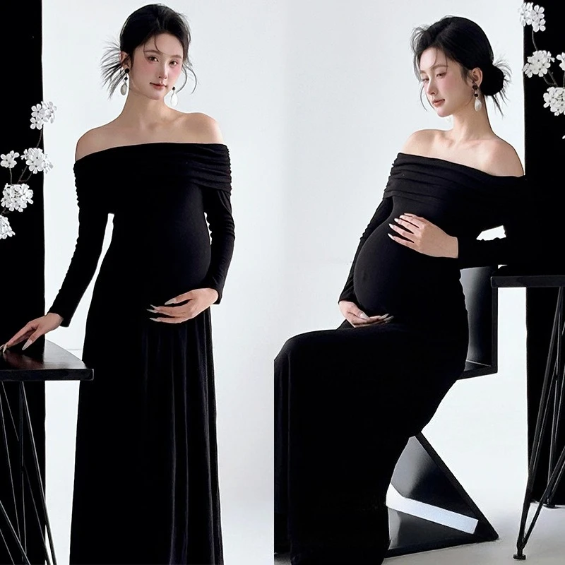 Vista frontal del vestido negro para fotos newborn
