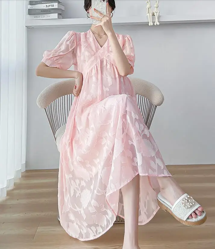 Vestido de maternidad de verano de encaje con manga corta - imagen 2