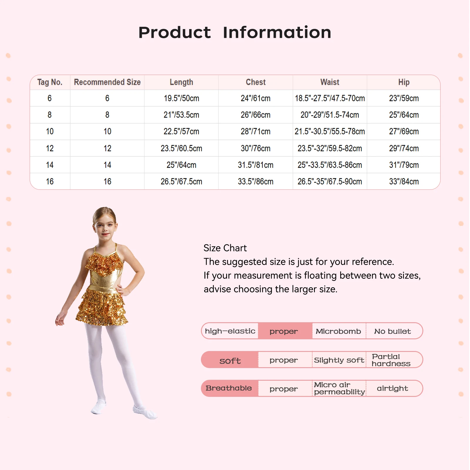 Vestido de baile con lentejuelas brillantes para niñas - vista frontal
