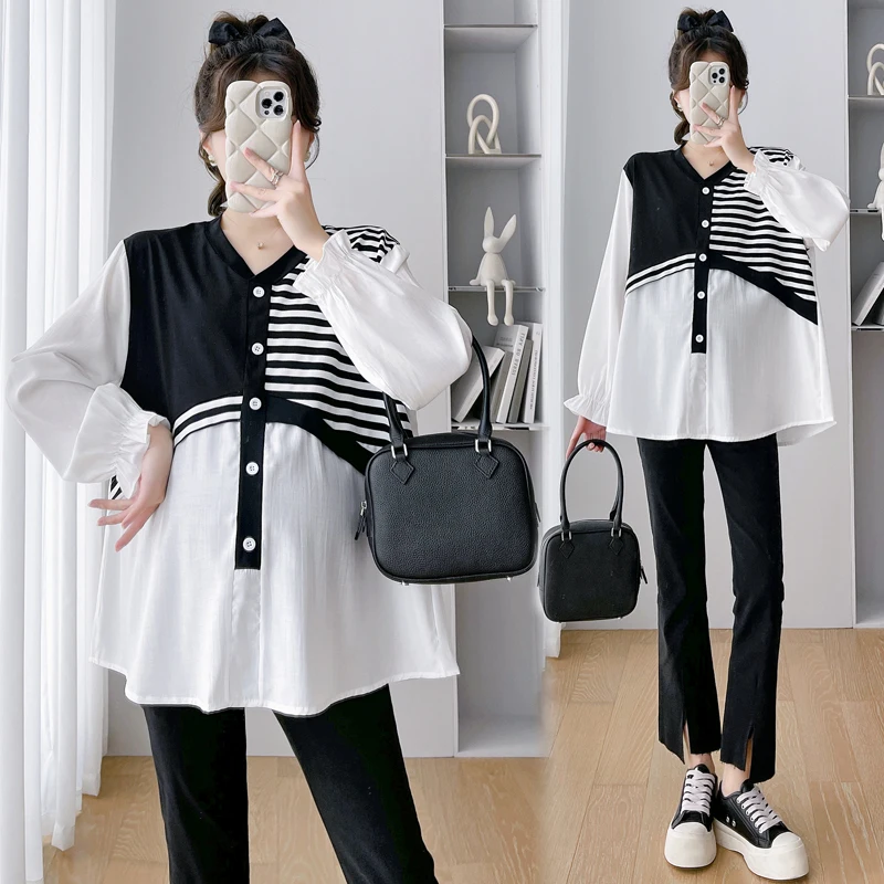 Blusa de embarazo patchwork suelta estilo coreano - imagen 5