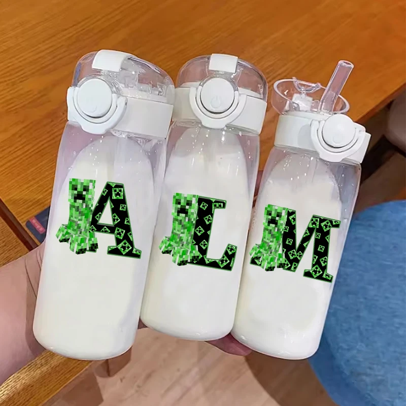 Botella de agua con pajita Minecraft para estudiantes, letras - imagen 4