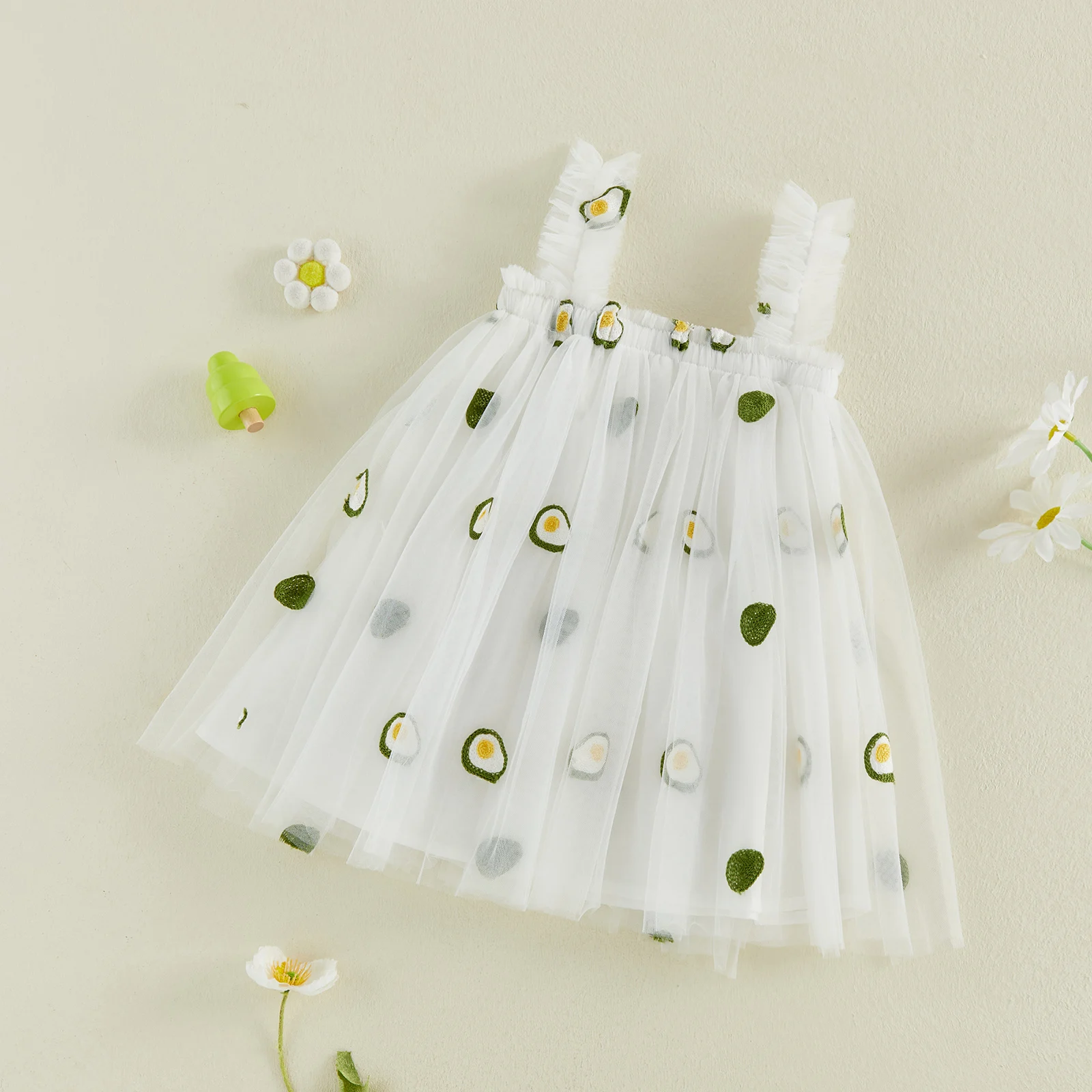 Vestido de malla con corte A sin mangas bordado floral de verano - imagen 4