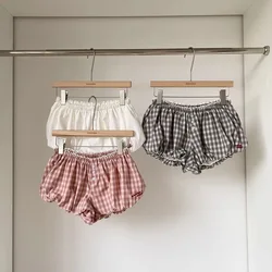 Pantalones cortos niña burbuja a cuadros con cintura elástica verano