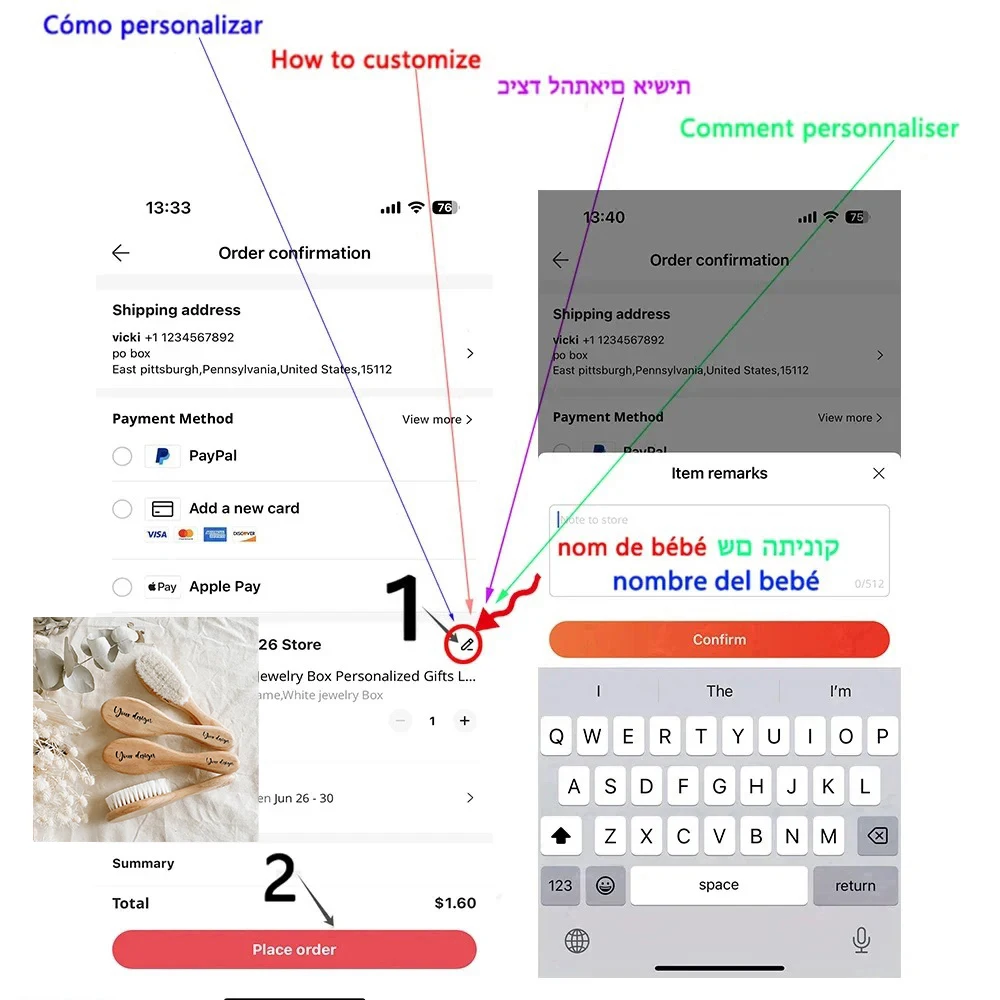 Cepillo de pelo en madera para bebé – grabado recuerdo - imagen 4