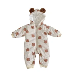 Mameluco acolchado con capucha estampado oso para bebe - Otono calido