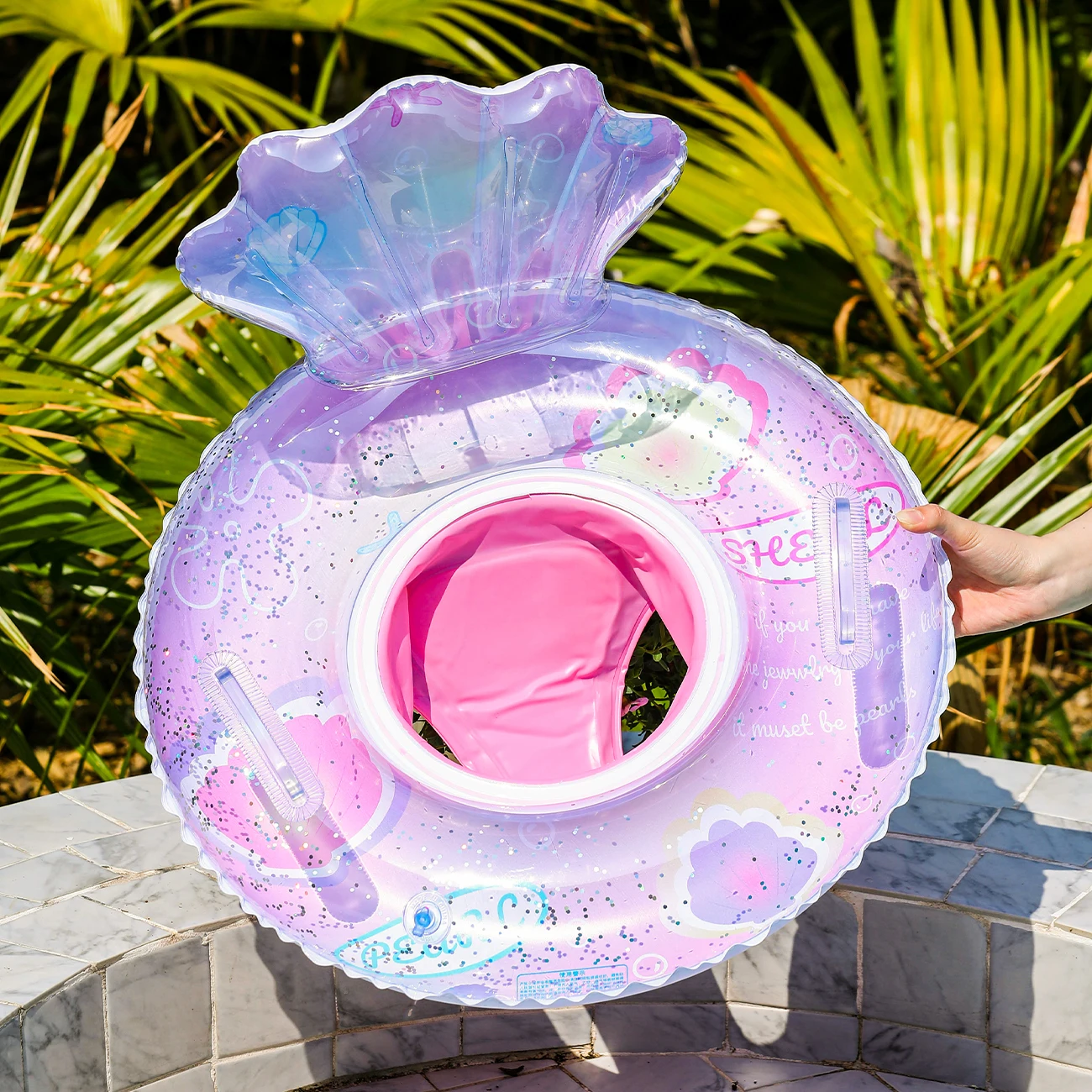 Flotador de piscina concha transparente para bebé con asiento - imagen 3