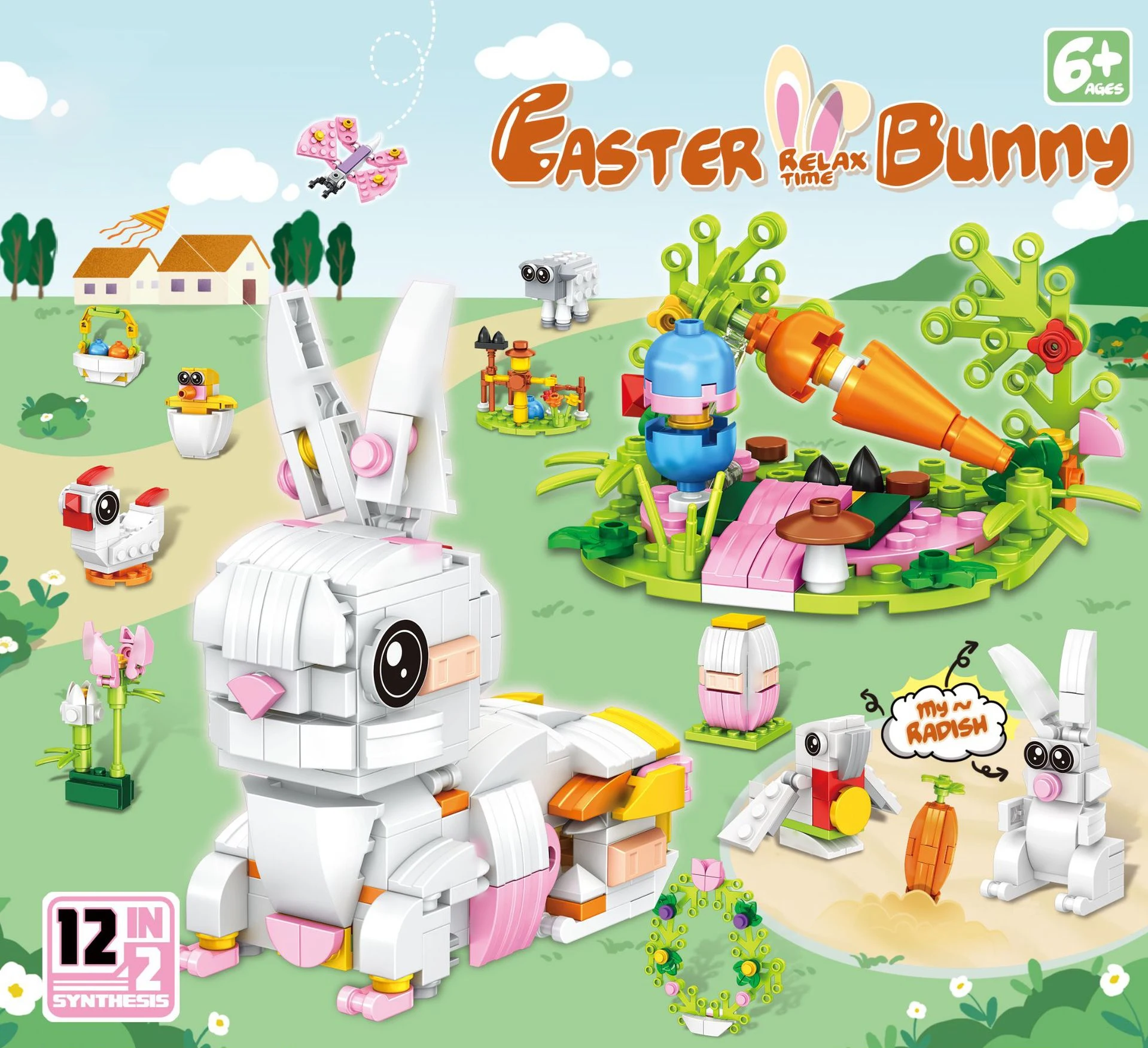 Bloques de construcción con temática de conejo de Pascua