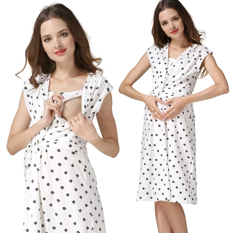 Vestido de lactancia sin mangas con estampado gatuno holgado
