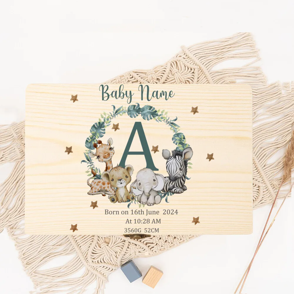Caja de recuerdos para bebé de madera personalizada – Nombre y fecha grabados - imagen 3