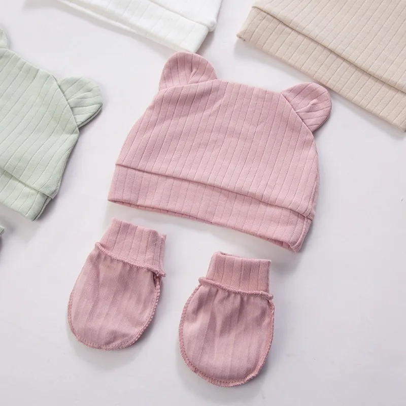 Conjunto gorro bebé con orejas de oso y manoplas algodón suave - imagen 5