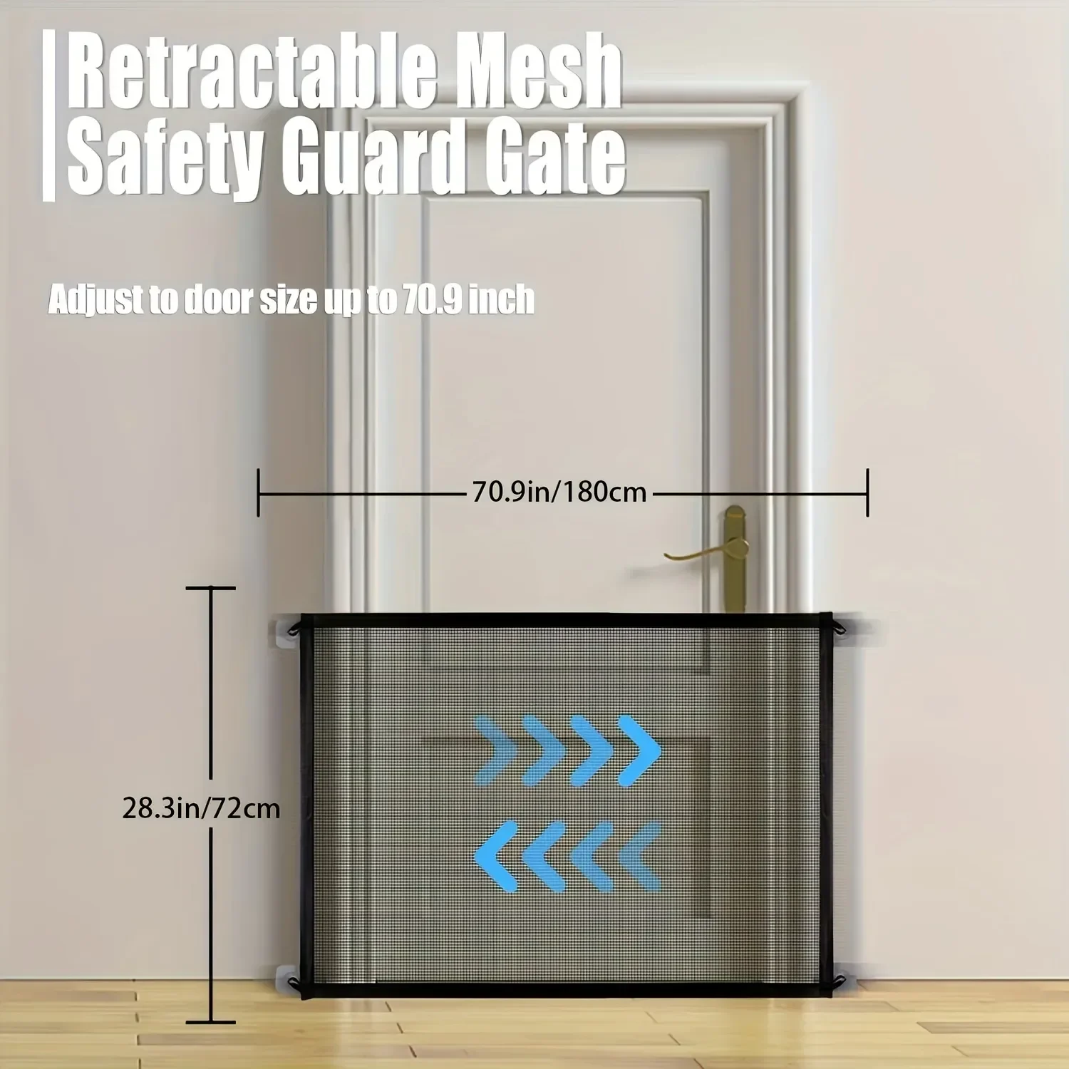 Puerta de seguridad plegable para bebé con malla nailon y ganchos - imagen 5