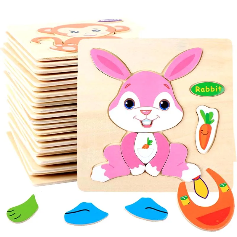 Puzzle de madera Montessori con animales de dibujos animados - imagen 3