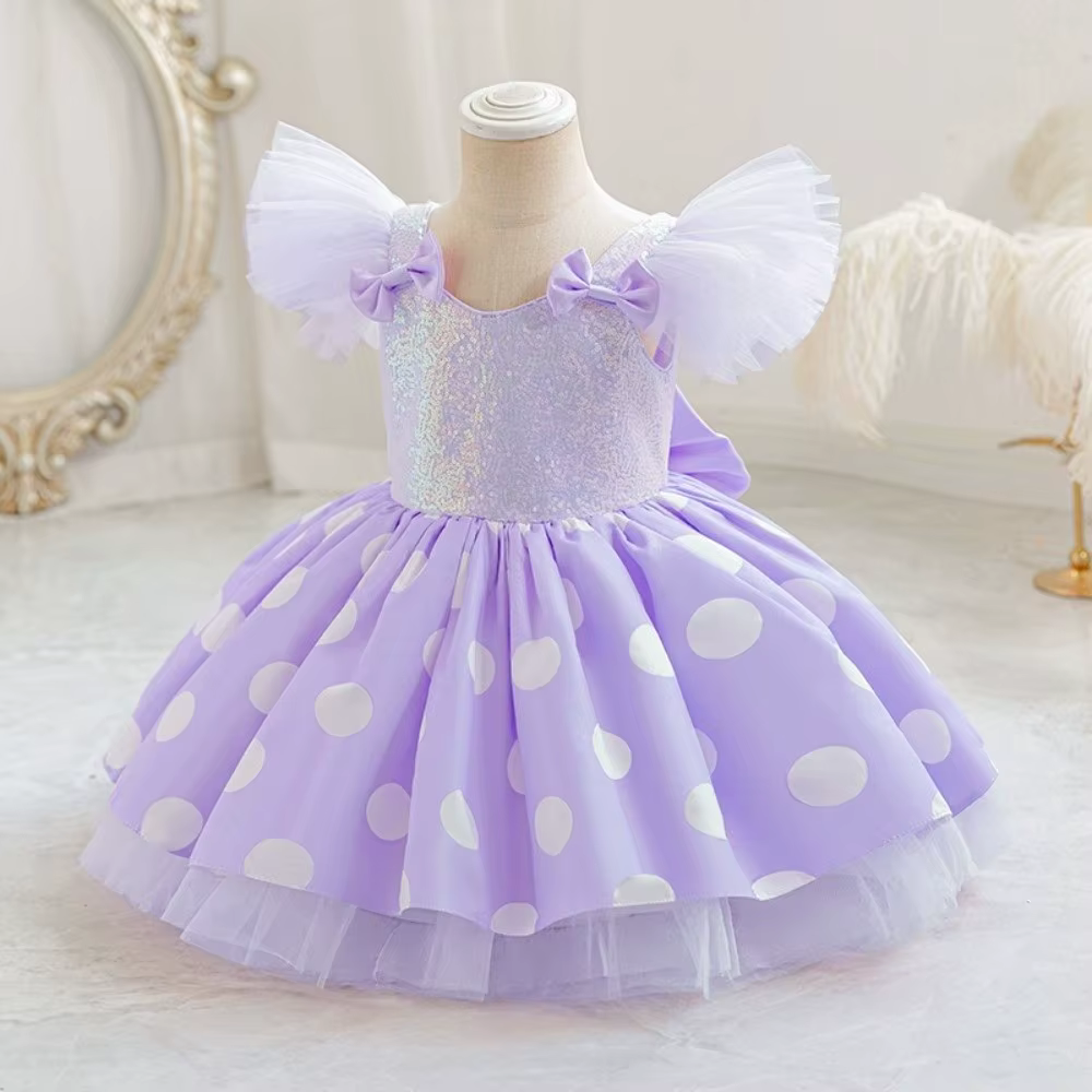 Vestido de princesa para niña con mangas volantes y falda vaporosa - imagen 3