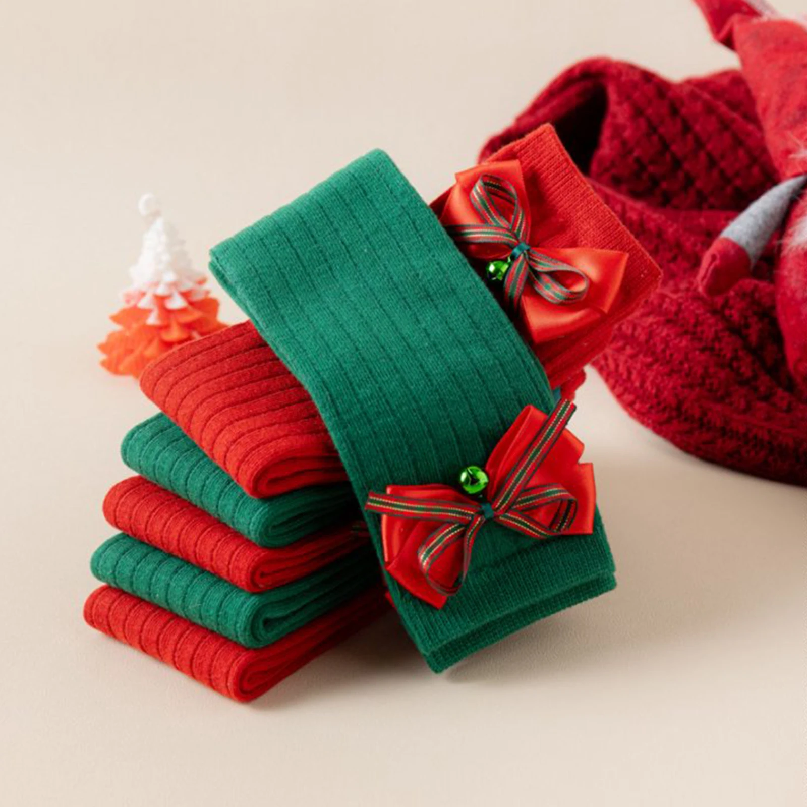 Tregren calcetines altos navideños hasta la rodilla con Papá Noel - imagen 2