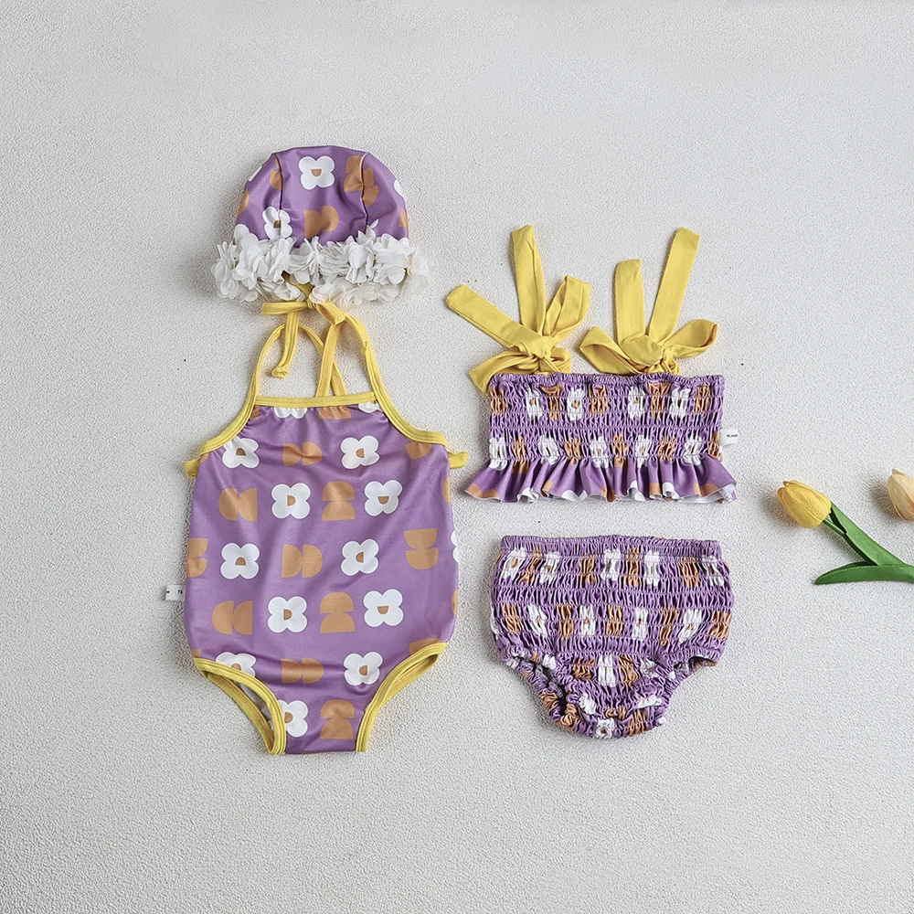 Bañador una pieza floral para niñas pequeñas con sombrero - imagen 4