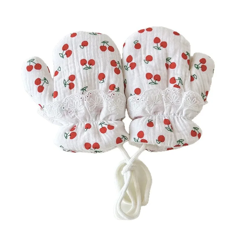 Manoplas de invierno bebé con forro polar y encaje floral - imagen 3