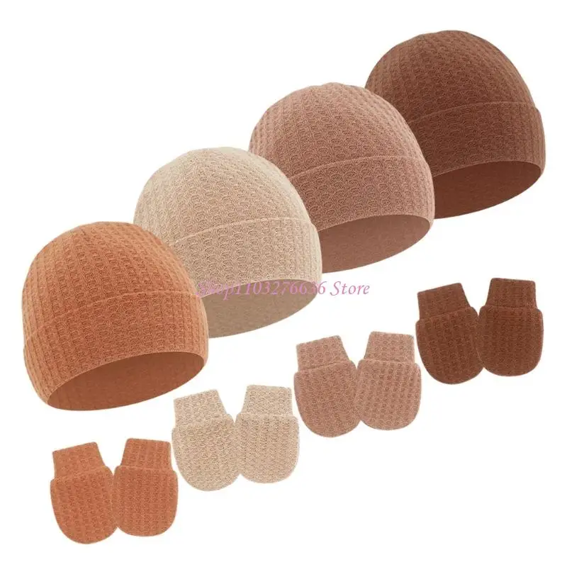 Gorro para recién nacido con guantes antirrayas suaves a juego