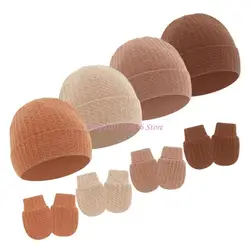 Gorro para recién nacido con guantes antirrayas suaves a juego
