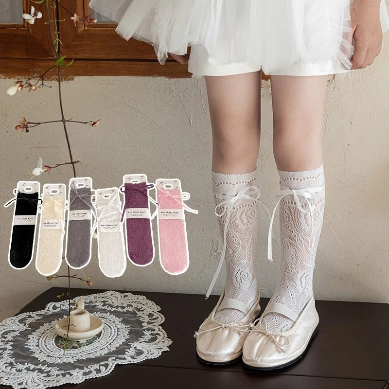 Calcetines de encaje con lazo para niña – Estilo verano malla fina - imagen 2