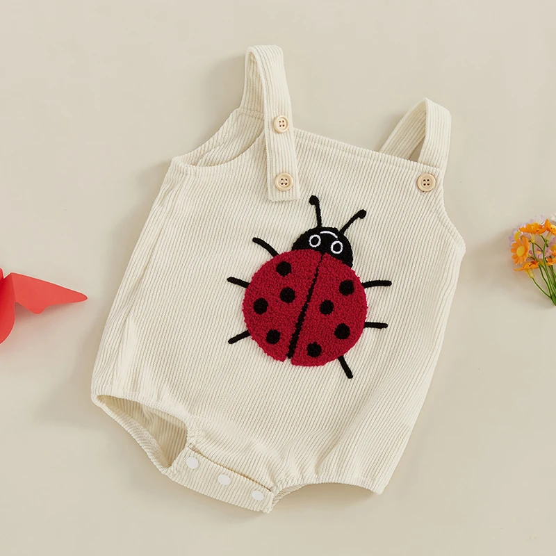 SUNSIOM Mameluco bebé sin mangas bordado con mariquita y abeja - imagen 3