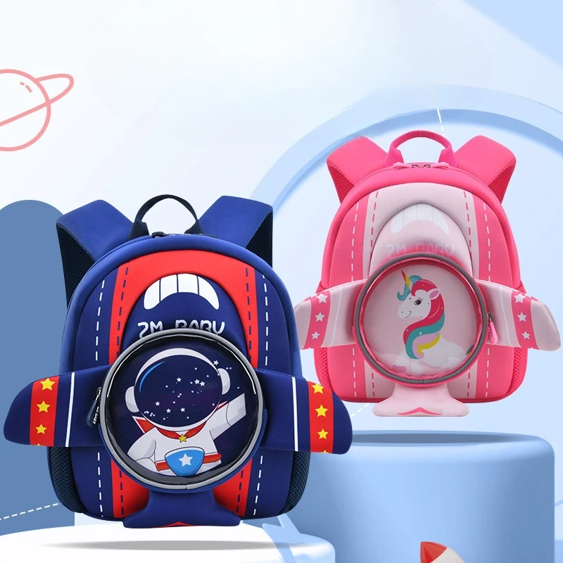 Mochila escolar rosa con diseño de avión infantil