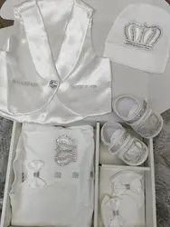 Conjunto recién nacido ropa de burbuja manga larga con corona