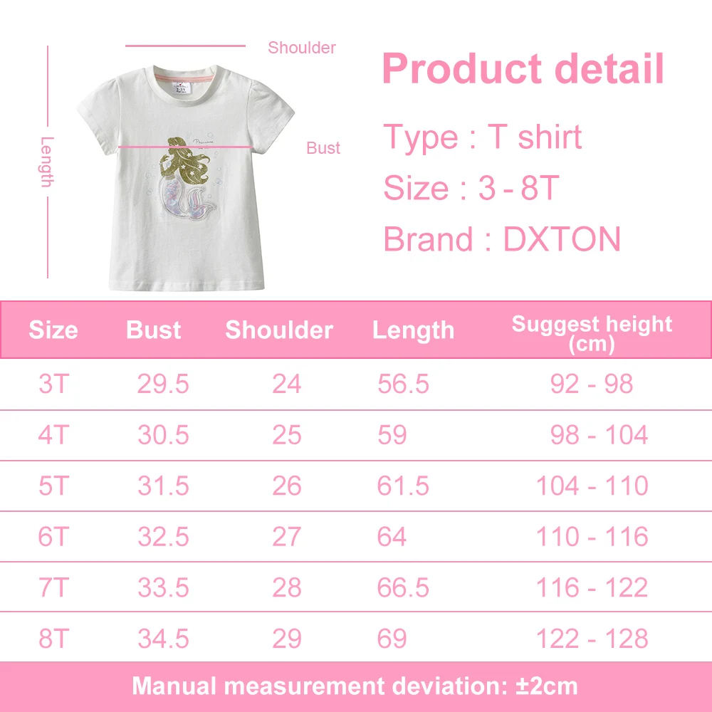 DXTON Camiseta de algodón manga corta niña sirena verano - imagen 5