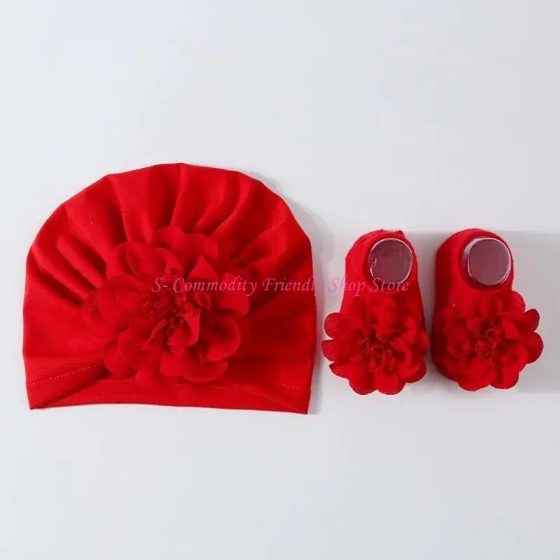 Conjunto bebé gorro turbante de flores y calcetines antideslizantes - imagen 5