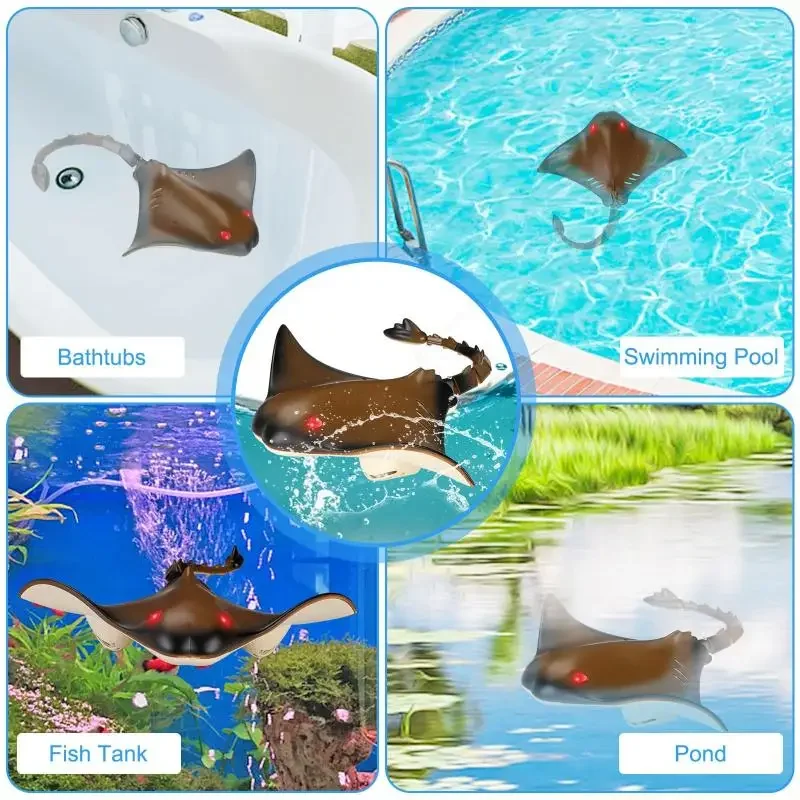 Barco teledirigido infantil con forma de raya manta para piscina