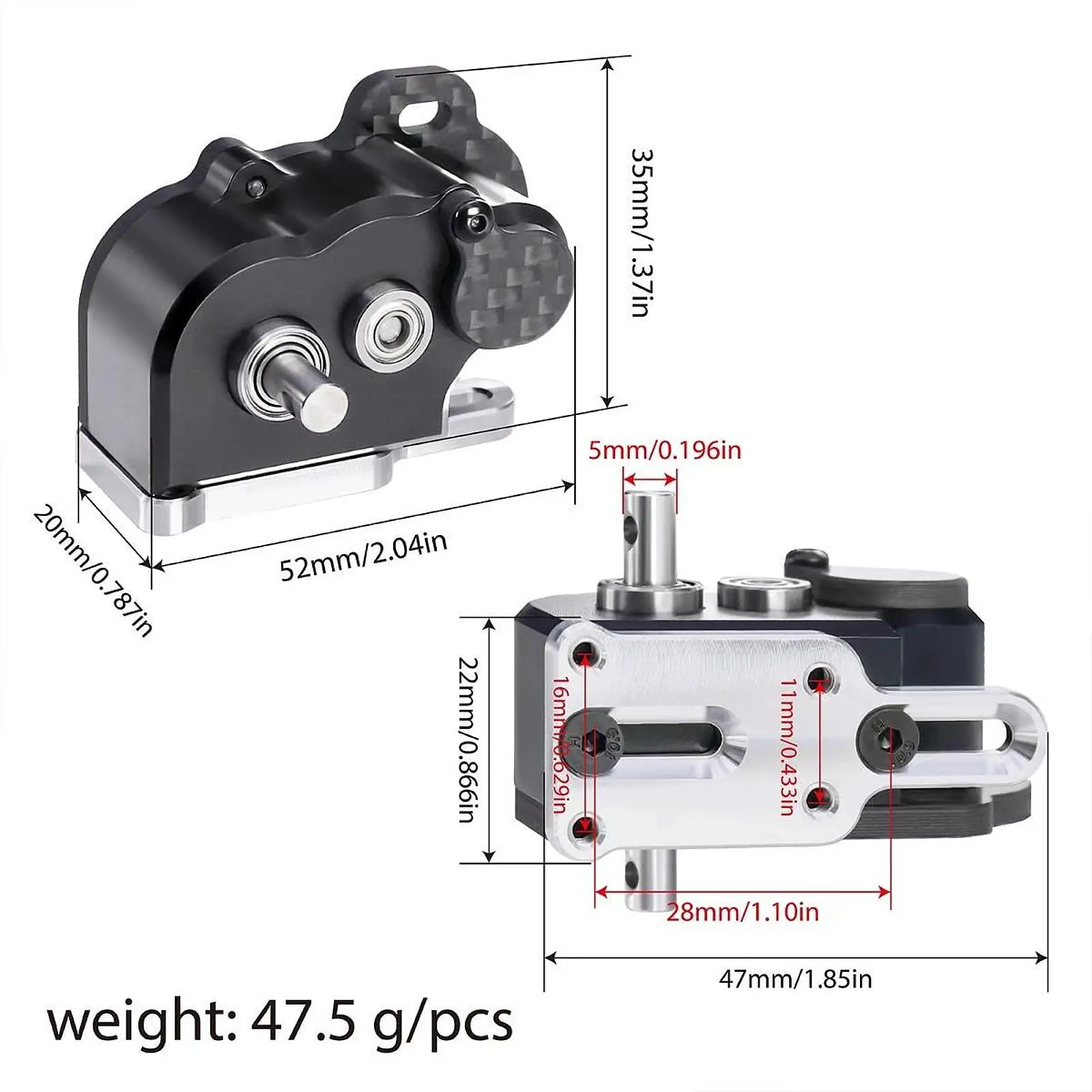 Caja de cambios ligera de aluminio CNC para crawler RC SCX